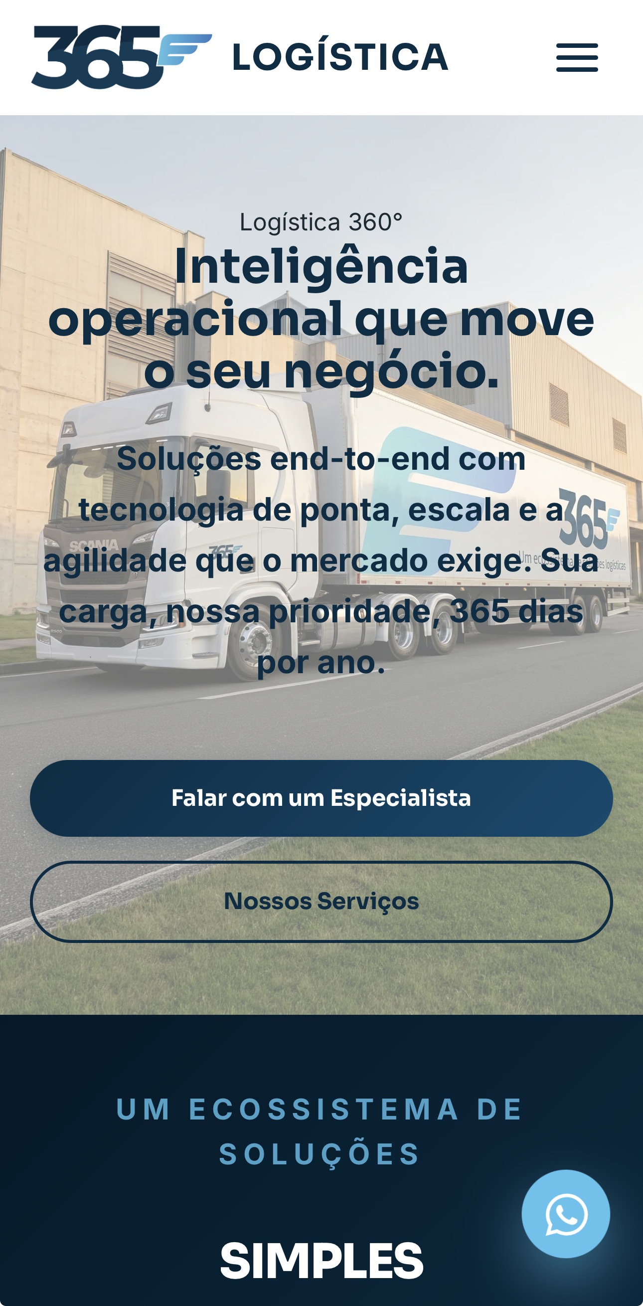 Captura mobile do site 365 Logística