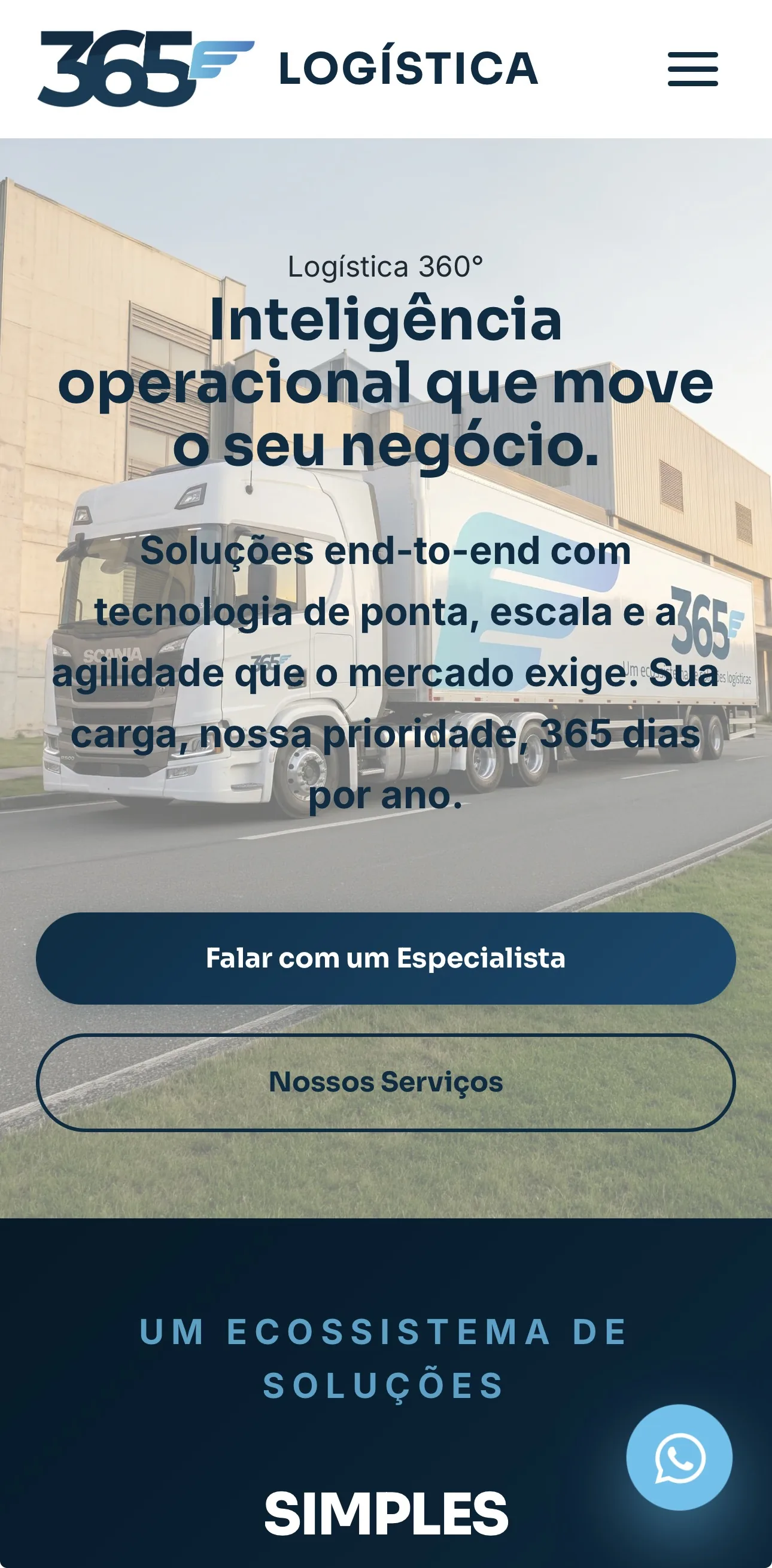 Captura mobile do site 365 Logística