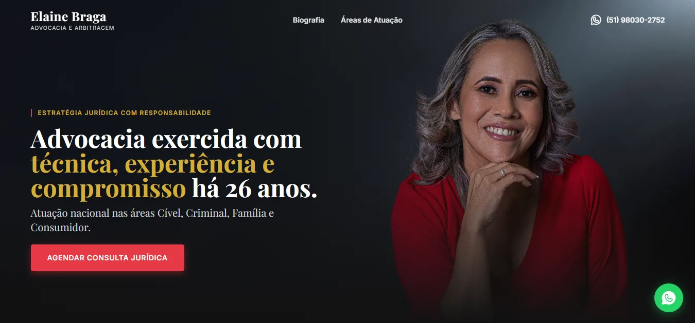 Captura desktop do site Dra. Elaine Braga