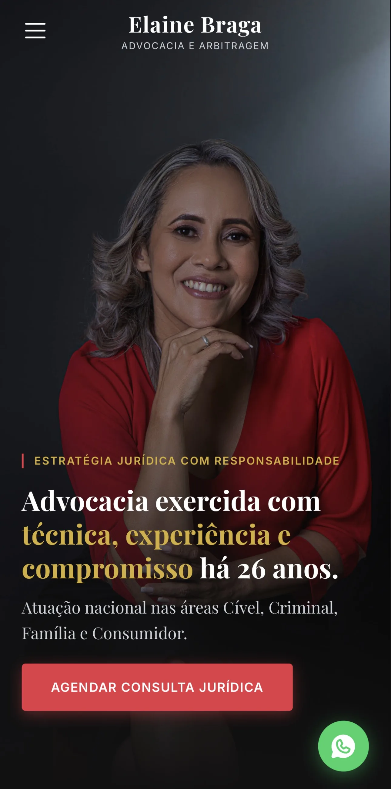 Captura mobile do site Dra. Elaine Braga
