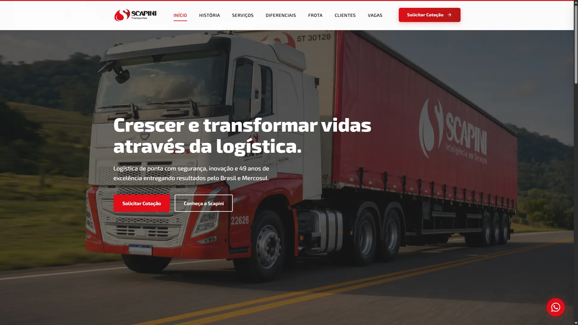 Captura desktop do site Scapini Transportes