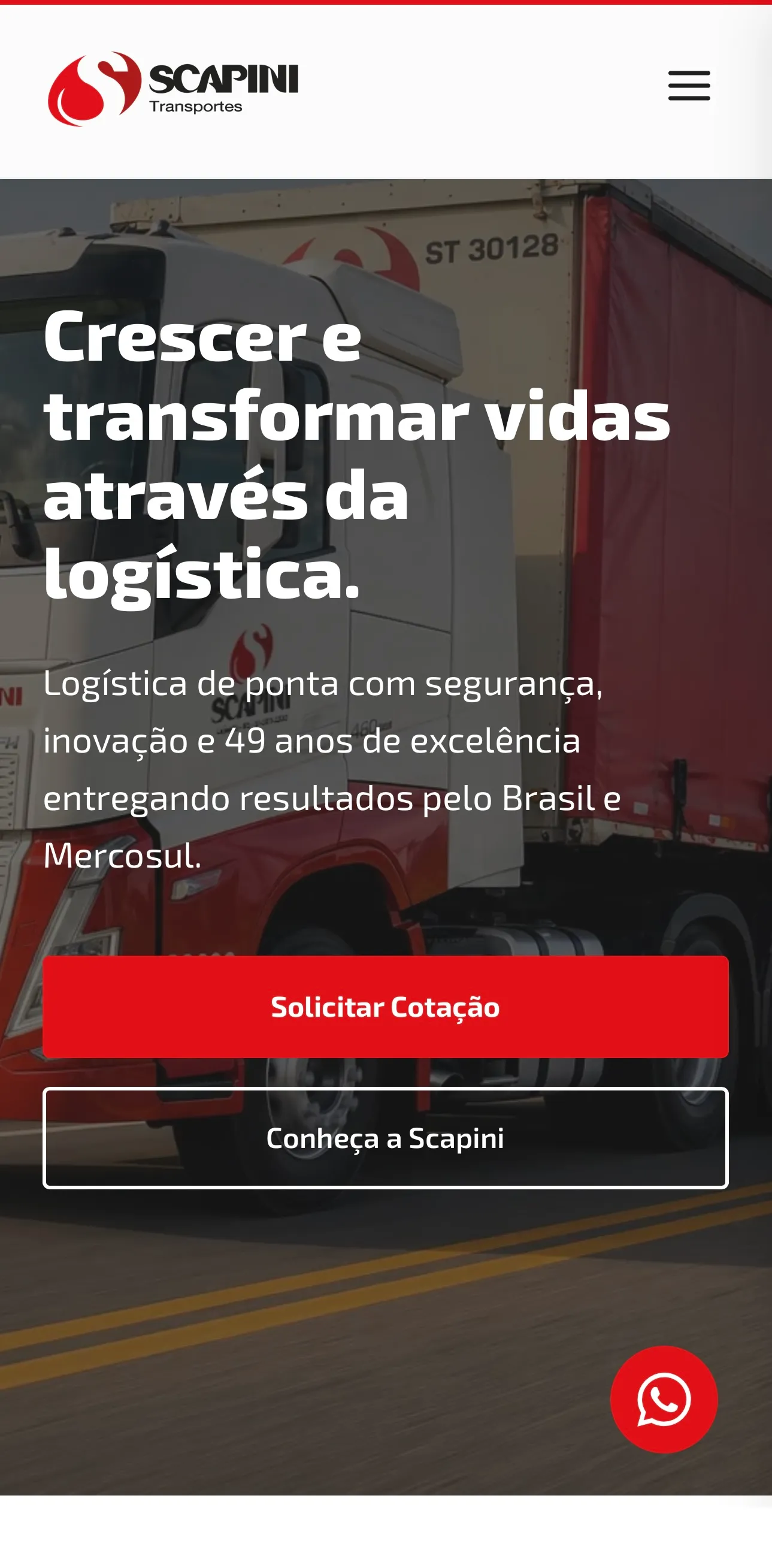 Captura mobile do site Scapini Transportes