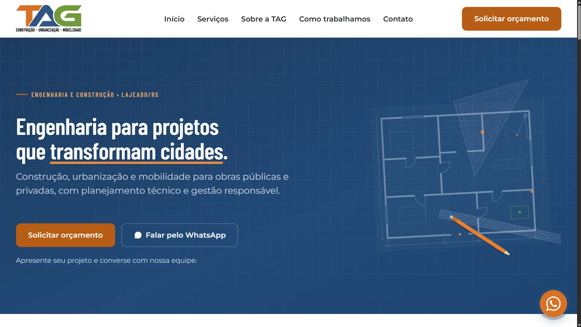 Captura desktop do site TAG Obras