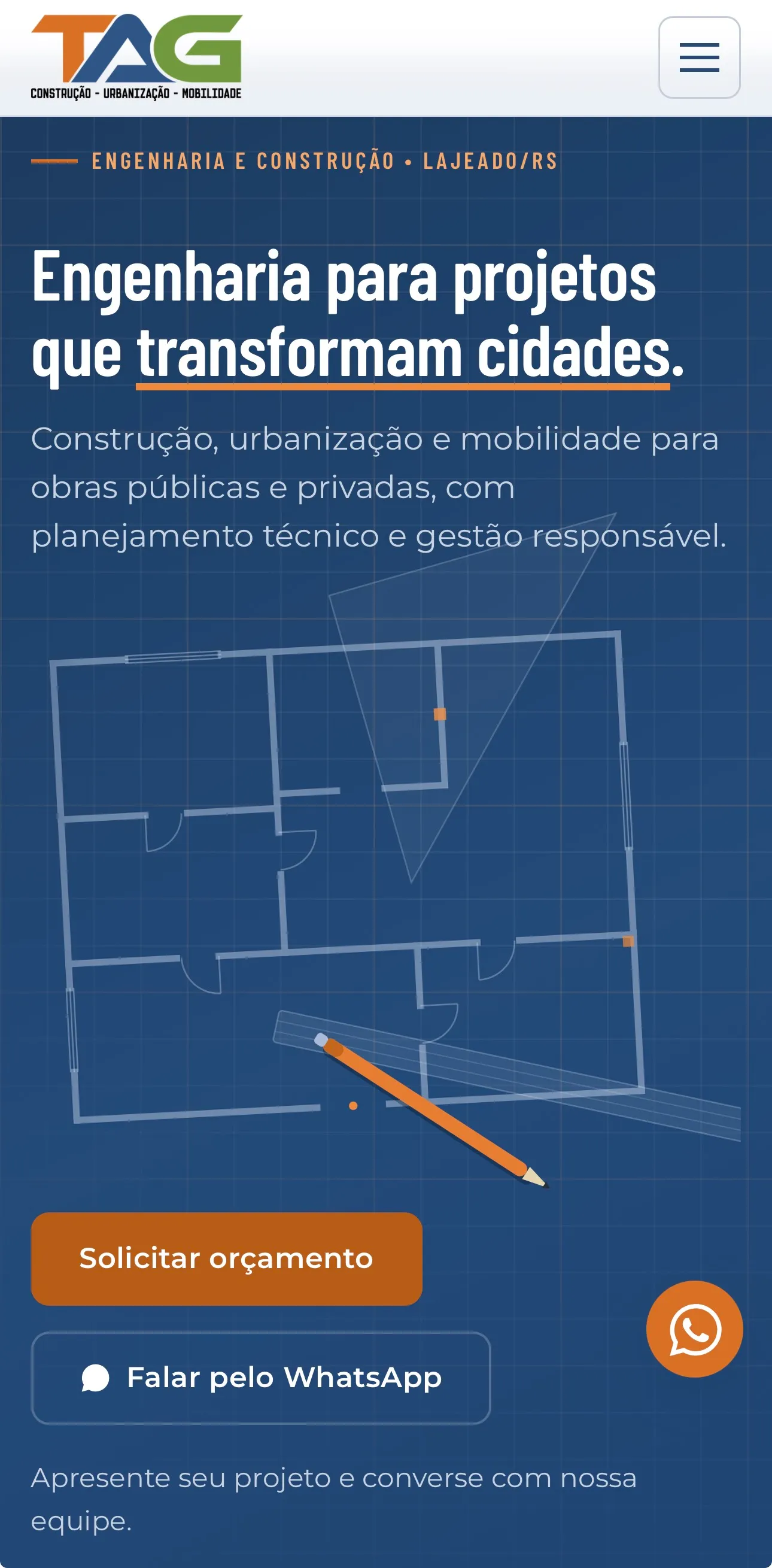 Captura mobile do site TAG Obras