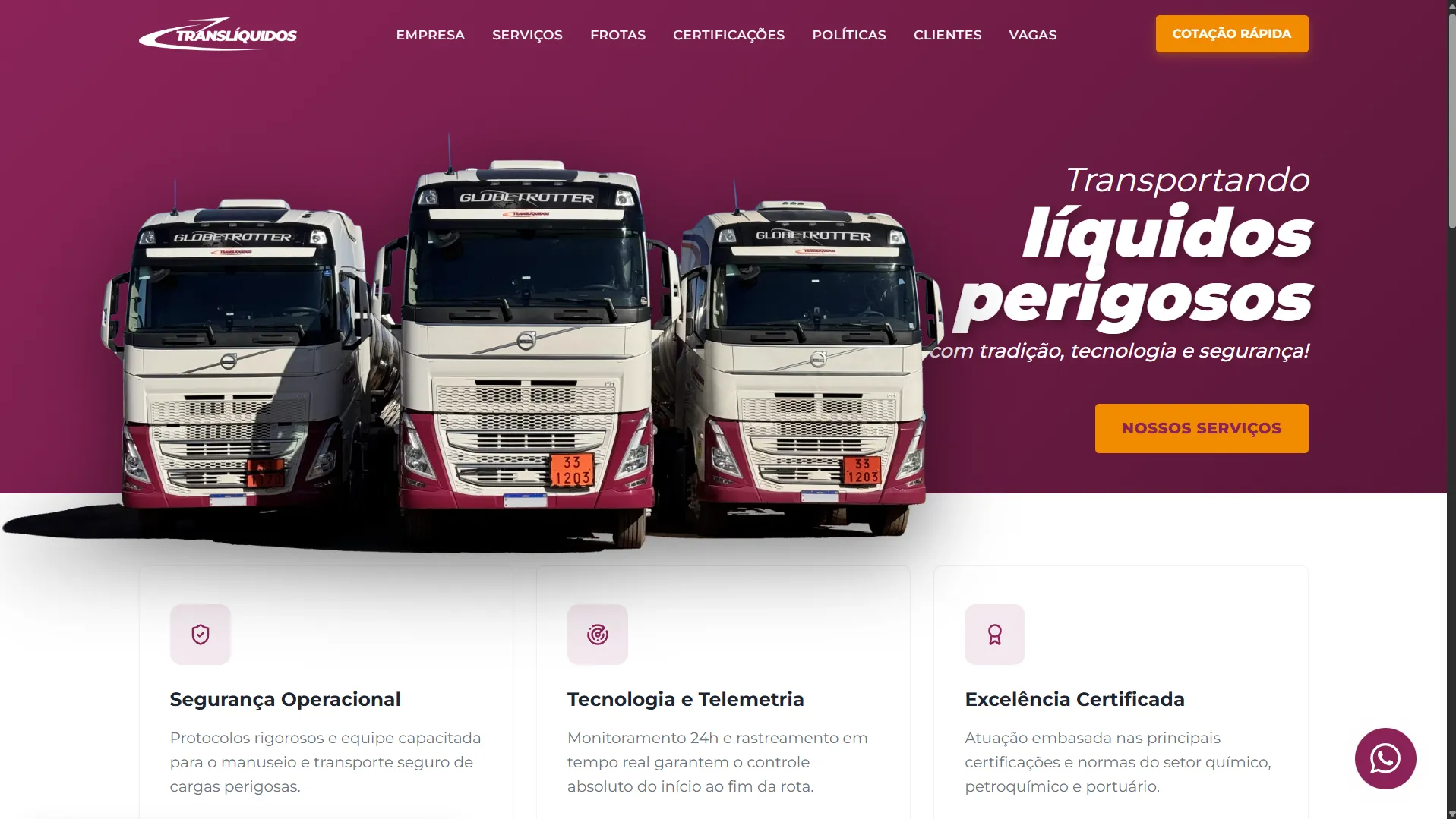 Captura desktop do site Translíquidos