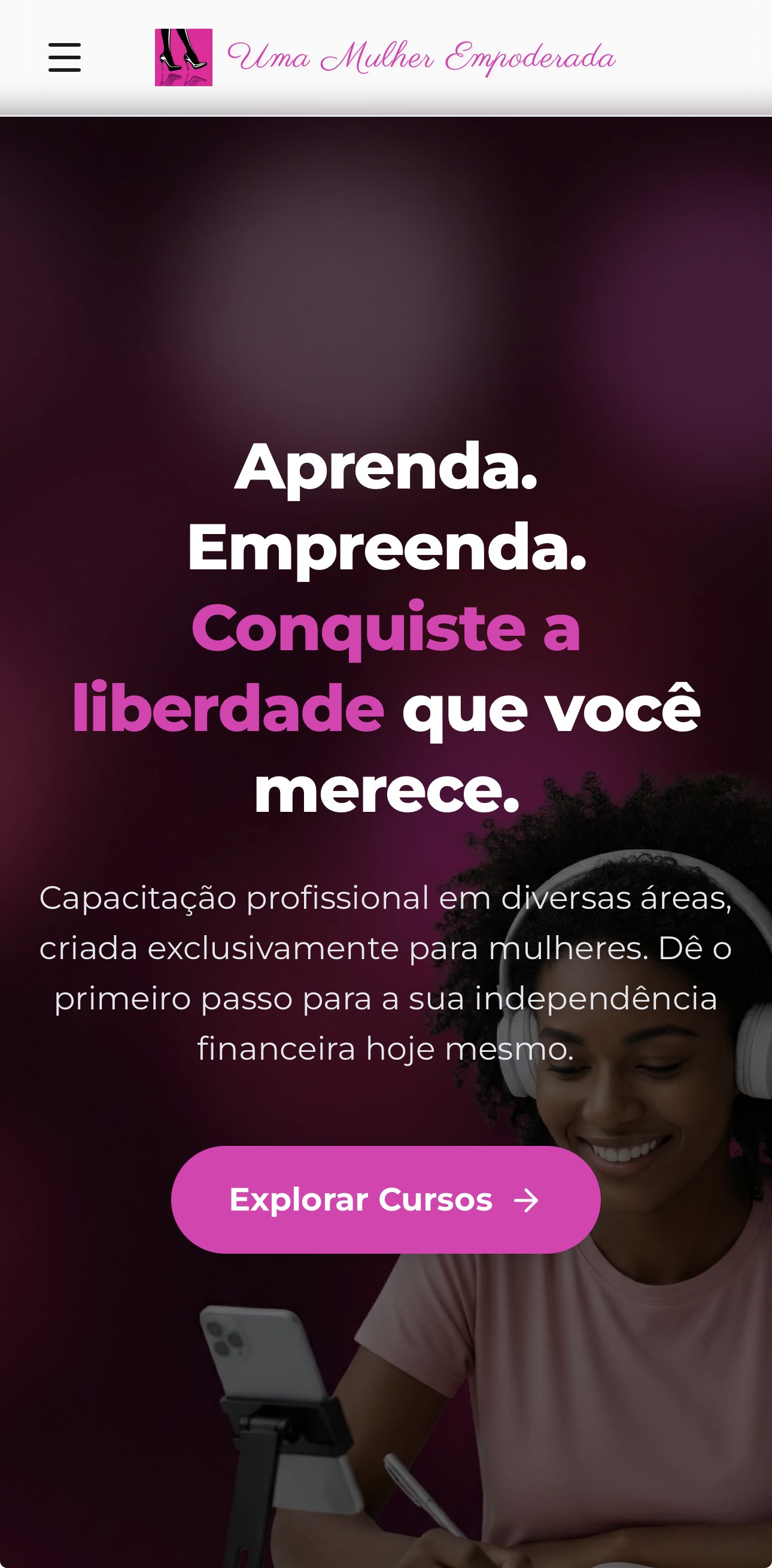 Captura mobile do site Uma Mulher Empoderada