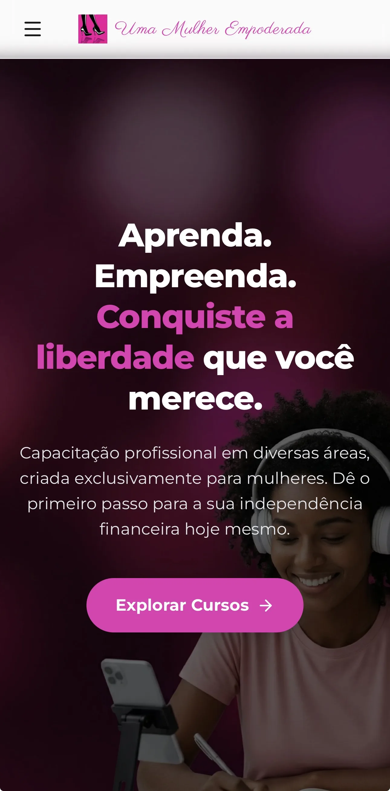 Captura mobile do site Uma Mulher Empoderada